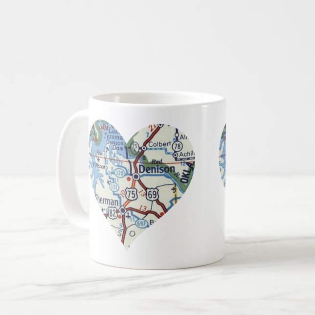 Denison TX Vintage Karta Kaffemugg (Framsida vänster)