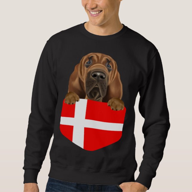 Denmark Flag Bloodhound Dog In Pocket Lång Ärmad Tröja (Framsida)