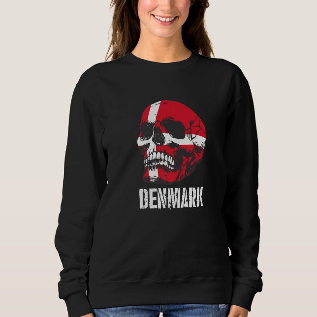 Denmark Flag Skull Danish Pride Patriotic T Shirt (Framsida)