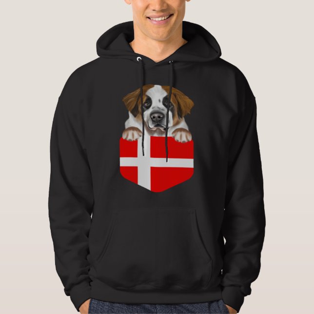 Denmark Flag St Bernard Dog In Pocket Hoodie (Framsida)