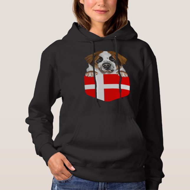 Denmark Flag St Bernard Dog In Pocket T Shirt (Framsida)