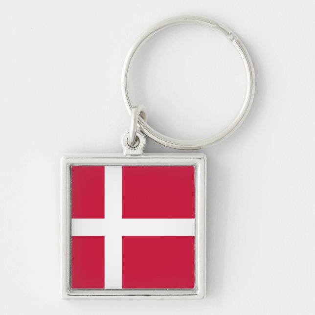 denmark fyrkantig silverfärgad nyckelring (Framsidan)