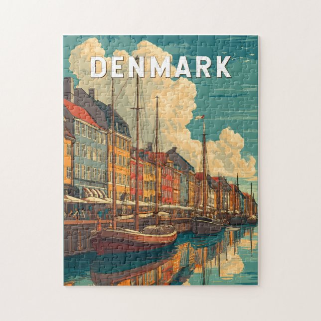 Denmark Illustration Travel Art Vintage Pussel (Vertikal)