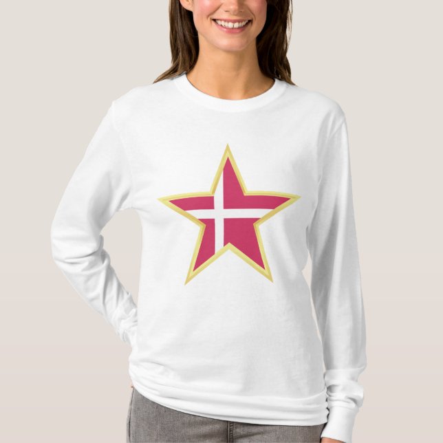 Denmark National Flag Star Shape T Shirt (Framsida)