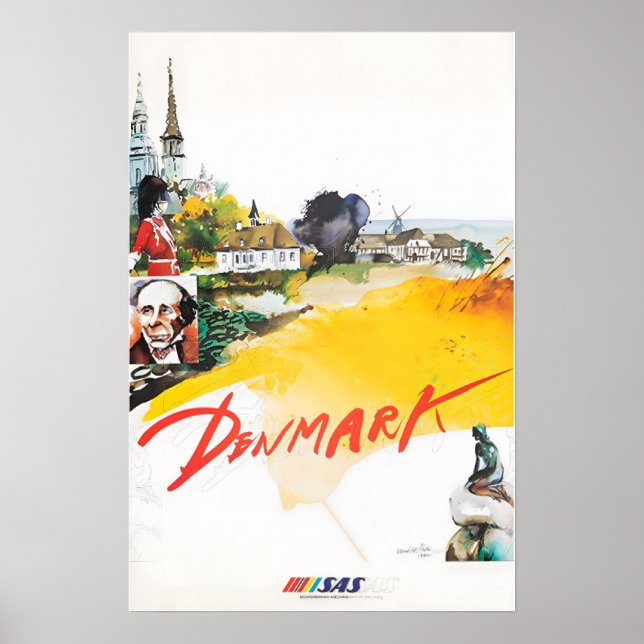 Denmark Painting SAS Travel Poster Danish Art Prin (Framsidan)