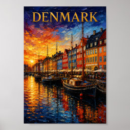 Denmark: Sunset Glow Nyhavn Harbor Art Souvenir Poster