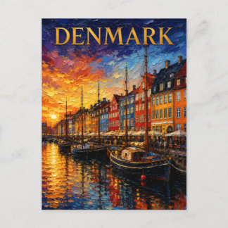Denmark: Sunset Glow Nyhavn Harbor Art Souvenir Vykort