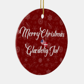 Denmark USA Bilingual Merry Christmas Julgransprydnad Keramik