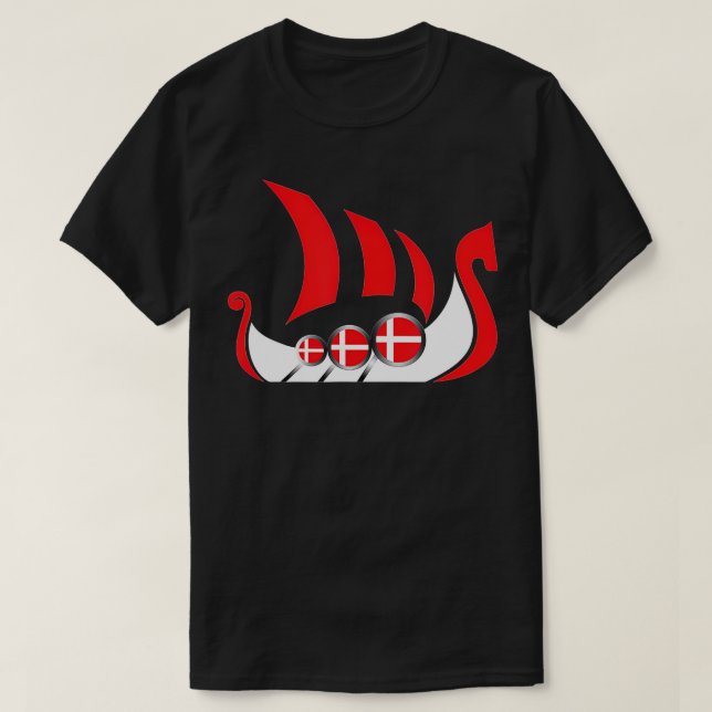 Denmark Viking Ship  Danish Flag Dragon Boat  T Shirt (Design framsida)
