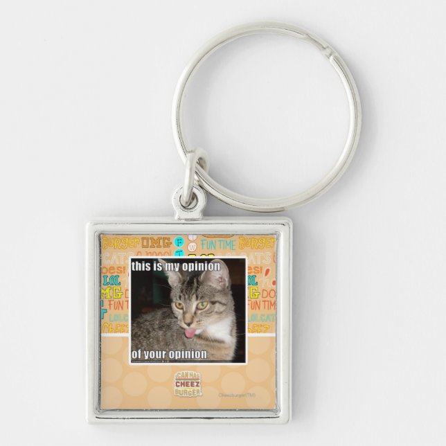 denna är min åsikt fyrkantig silverfärgad nyckelring (Framsidan)