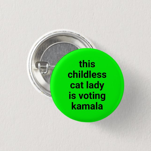 Denna barnlösa katt dam röstar kamala neon knapp (Framsida & baksida)