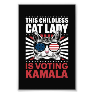 Denna barnlösa kattdam dammen röstar Kamala 2024 Fototryck