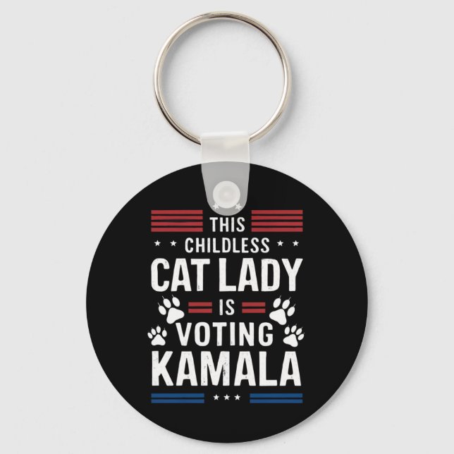 Denna barnlösa kattdam röstar Kamala 2024 Nyckelring (Framsida)
