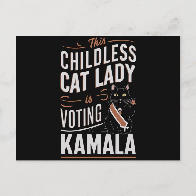 Denna barnlösa kattdam röstar Kamala Vykort (Framsida)