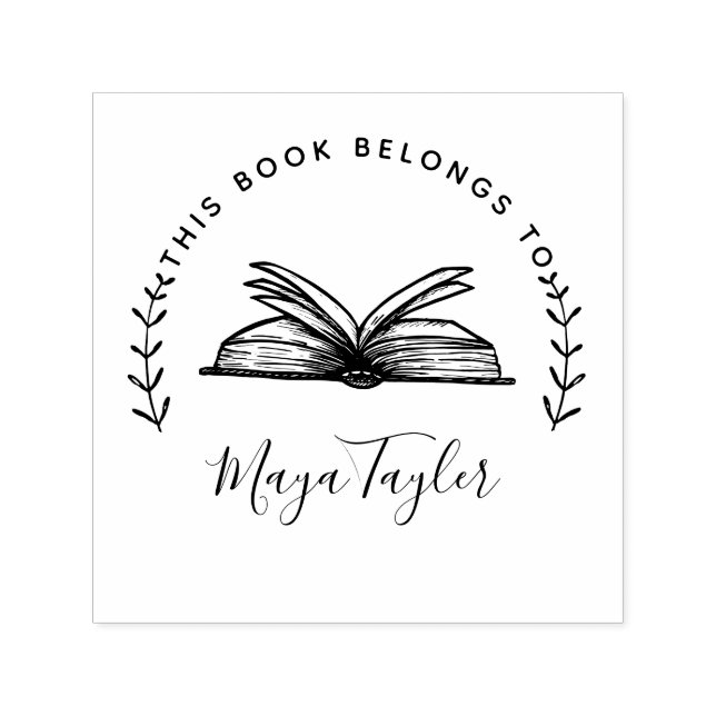 Denna bok tillhör bokmanus självfärgande stämpel (Design)