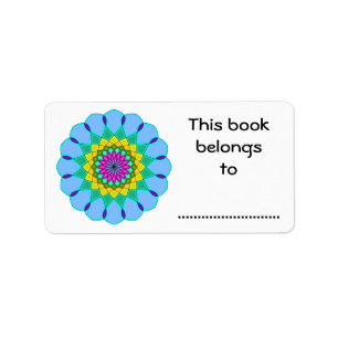 Denna bok tillhör, färgrik Mandala-stil Adressetikett