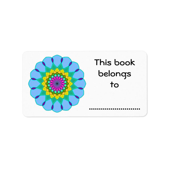 Denna bok tillhör, färgrik Mandala-stil Adressetikett (Framsidan)