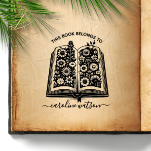 Denna bok tillhör Floral book Rubber Stamp Stämpel