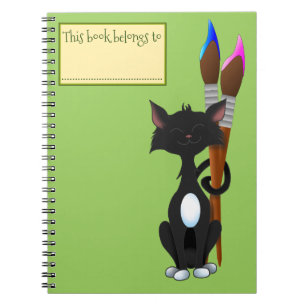 Denna bok tillhör, Katt och Målarpenslar, Grön Anteckningsbok