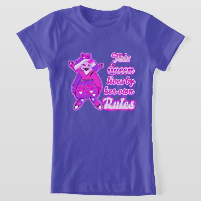 Denna drottning lever av sin egen regler lila t shirt (Laydown)