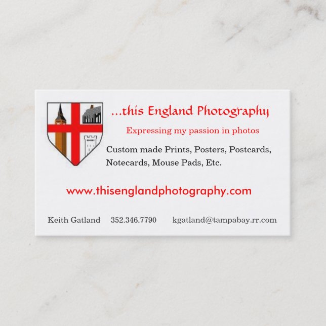 Denna England fotografi Visitkort (Framsida)