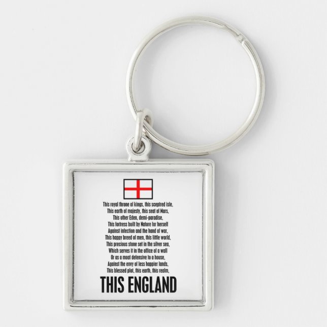 Denna England Fyrkantig Silverfärgad Nyckelring (Framsidan)