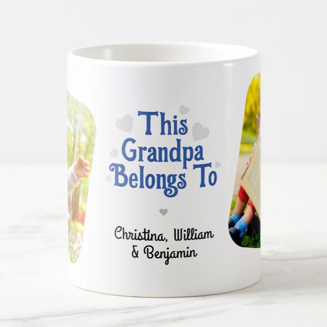 Denna farfar tillhör barns namn anpassad bild kaffemugg (This Grandpa Belongs To Kids' Names Custom Photo Coffee Mug)