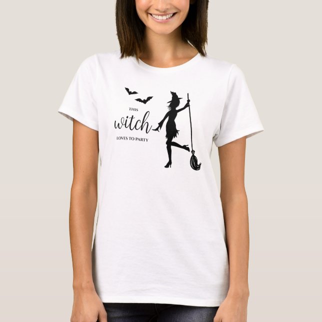 Denna häxa älskar att festa Silhuett Halloween T Shirt (Framsida)