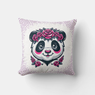 Denna leende panda omgiven av rosa rosor blandar e kudde