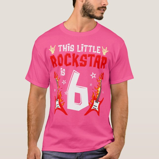 Denna Lille Rockstjärna är 6 Gitarr 6-års Födelsed T Shirt (Framsida)