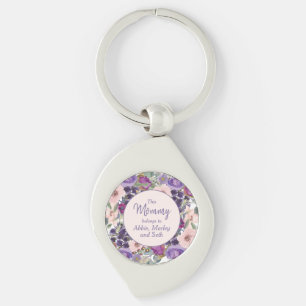 Denna Mamma Tillhör Rosa Lila Blommig Swirl Silverfärgad Nyckelring