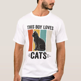 Denna Pojke Älskar Katter Retro Kattälskare Design T Shirt
