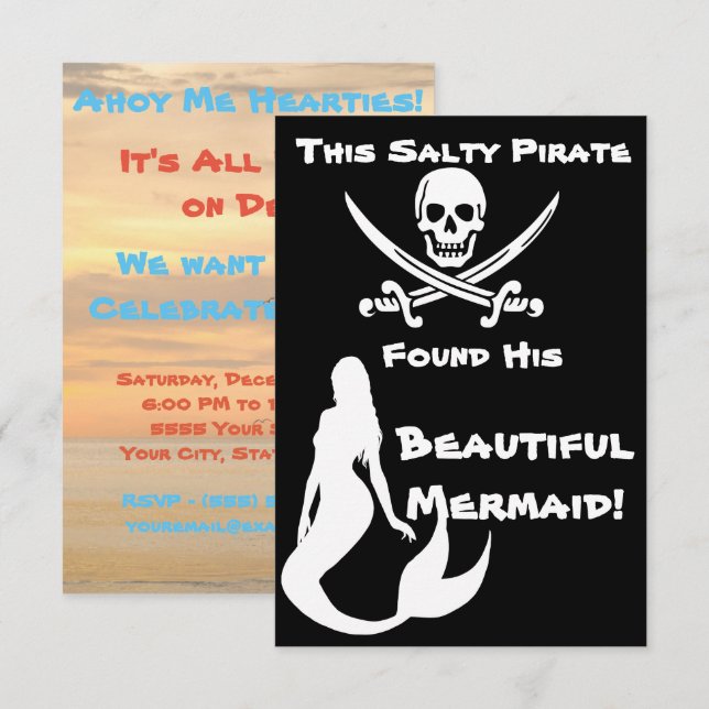 Denna salta pirat hittade sin vackra sjöjungfru inbjudningar (Fram/baksida)