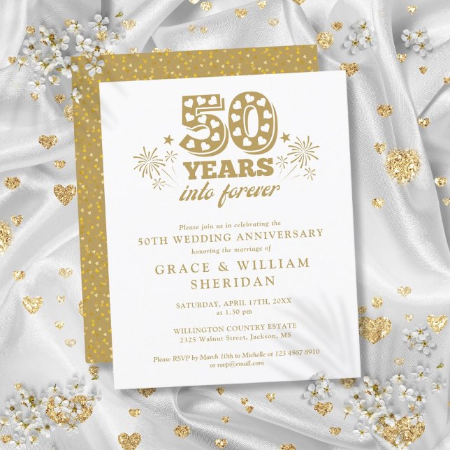 Denna stilrena och roliga budgetinbjudan till 50-å (Budget Into Forever 50th Anniversary Invitation)