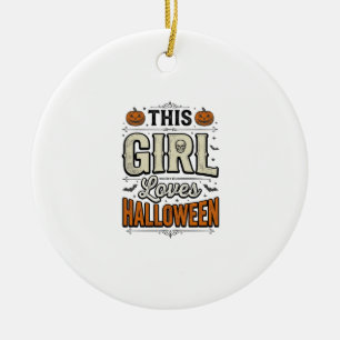 Denna tjej älskar Halloween Vintage Shirt Design_1 Julgransprydnad Keramik