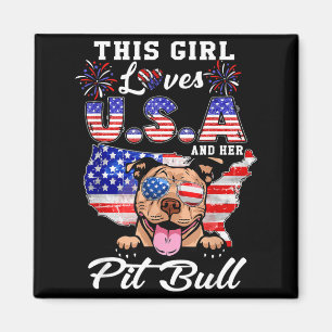 Denna tjej älskar USA och hund 4 juli Pit Bull Magnet