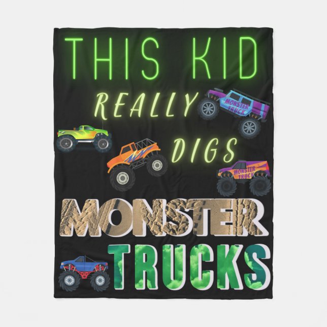 Denna unge älskar monstertruckar fleecefilt (Framsidan)