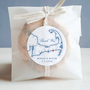 Dennis Port Cape Cod Karta Tack Wedding Favor Runt Klistermärke