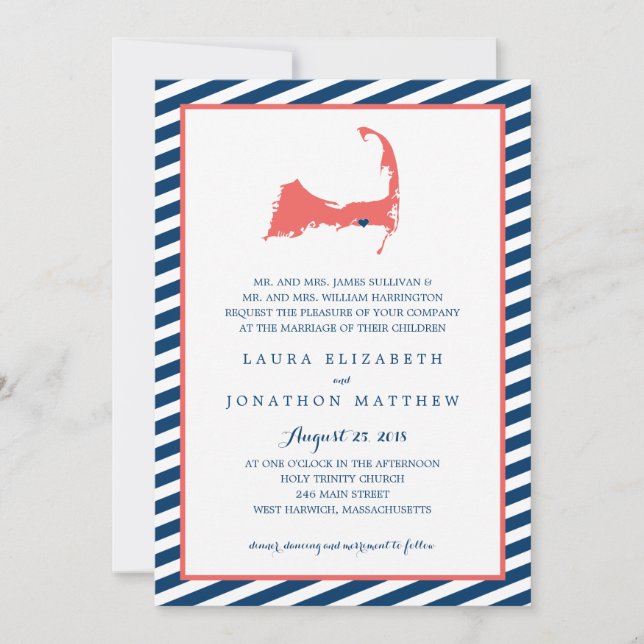 Dennisport Cape Cod Karta och Rand | BRÖLLOP Inbjudningar (Framsida)