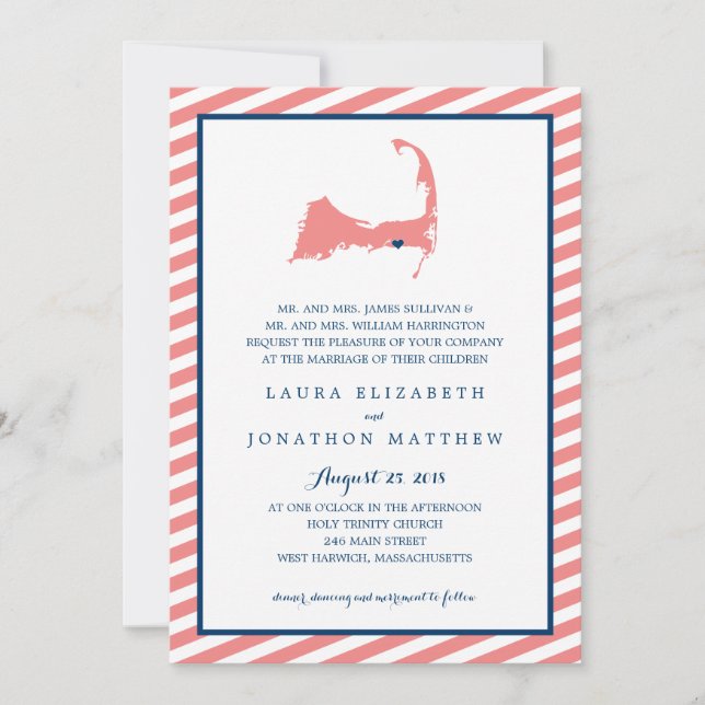 Dennisport Cape Cod Karta och Rand | BRÖLLOP Inbjudningar (Framsida)