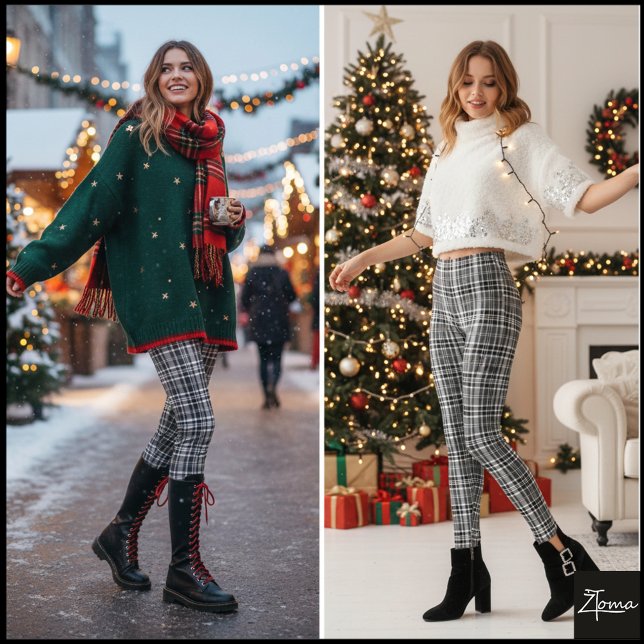 Dense Grayscale Black White Plaid Check Leggings (Skapare uppladdad)