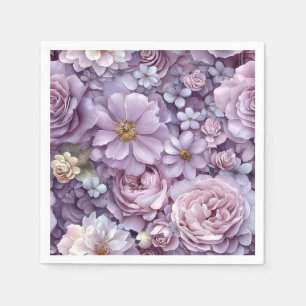 Dense Pastel Rosa and Lila Botanical Art Pappersservett