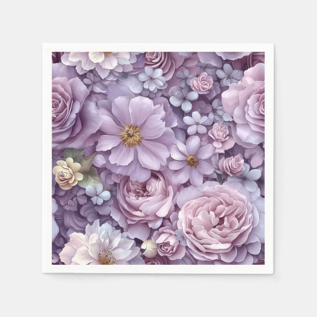 Dense Pastel Rosa and Lila Botanical Art Pappersservett (Framsidan)