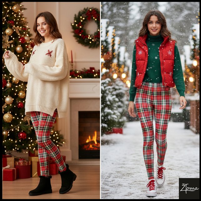Dense Red Green Holiday Plaid Texture Leggings (Skapare uppladdad)