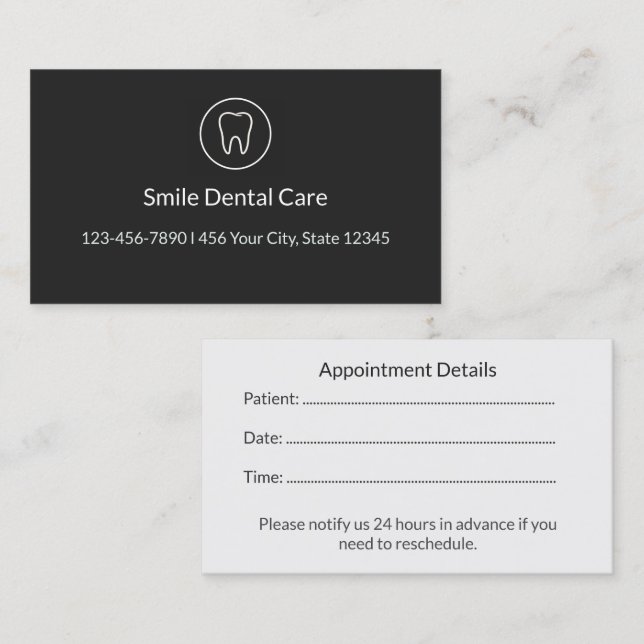 Dental Appointment Card for Medical Clinics Tidsbeställning Kort (Fram/baksida)