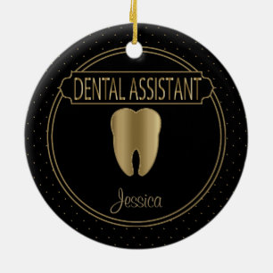 Dental 🦷 Assistant - Black and Guld Julgransprydnad Keramik