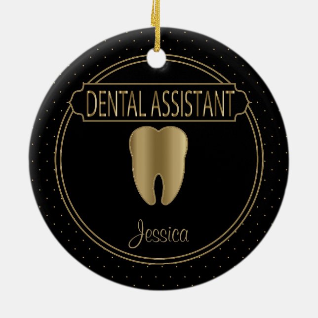 Dental 🦷 Assistant - Black and Guld Julgransprydnad Keramik (Baksidan)