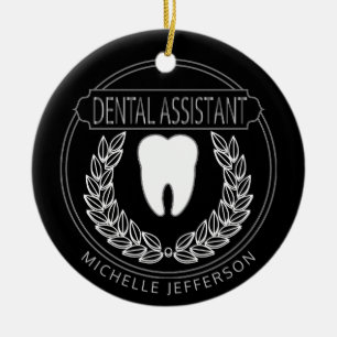 Dental 🦷 Assistant - Black, White och Silver Julgransprydnad Keramik