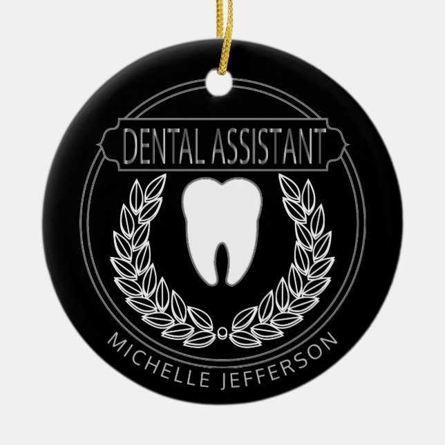 Dental 🦷 Assistant - Black, White och Silver Julgransprydnad Keramik (Framsidan)