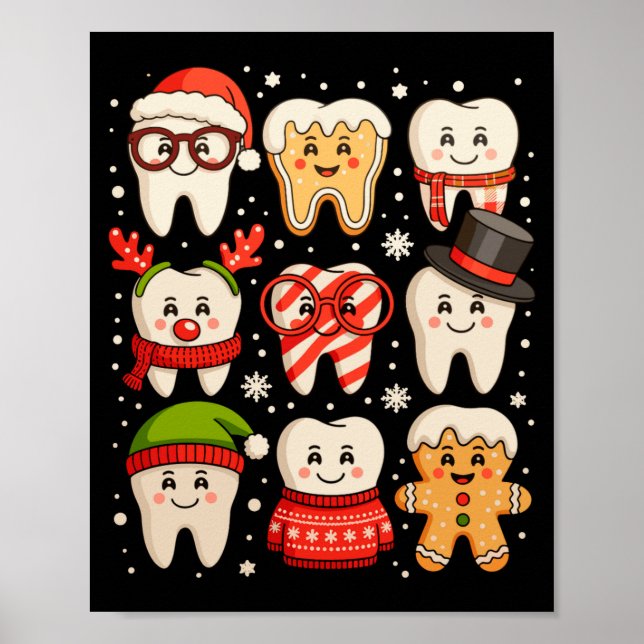Dental Christmas Cute Teeth Dentist Santa Hat Xmas Poster (Framsidan)